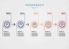 modern infographic tidslinje 5 år cirkel linje mång pastell Färg Centrum ikon navigering pil design för affärer, planering, marknadsföring, finans, investeringar vektor