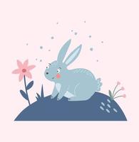 Komposition mit Kaninchen, Blätter und Blumen- Elemente. süß Hase Vektor Illustration. Kinder Poster