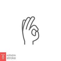 gest Okej linje ikon. enkel översikt stil. perfekt, finger upp, bra signal, tacka du, hand ok. linjär symbol. vektor illustration isolerat på vit bakgrund. redigerbar stroke eps 10.