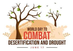 Welt Tag zu Kampf Desertifikation und Dürre Vektor Illustration mit drehen das Wüste in fruchtbar Land und Weiden im Hand gezeichnet Illustration
