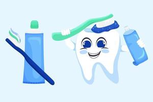 komisch Zähne. Dental Pflege Illustration. Bürsten Zähne mit Zahnpasta und Zahnpasta, Zahnheilkunde, Gesundheit, Vektor