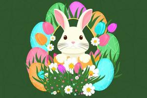 Ostern Illustration mit Hase, Blumen, Ostern Eier, Hintergrund, Banner oder saisonal Karte, Frühling Illustration, Urlaub Illustration vektor