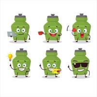Grün trinken Flasche Karikatur Charakter mit verschiedene Typen von Geschäft Emoticons vektor