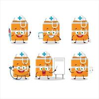läkare yrke uttryckssymbol med orange lunch låda tecknad serie karaktär vektor