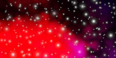 dunkelrosa, gelber Vektorhintergrund mit kleinen und großen Sternen. vektor