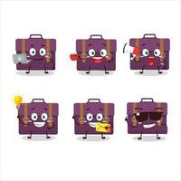 lila resväska tecknad serie karaktär med olika typer av företag uttryckssymboler vektor