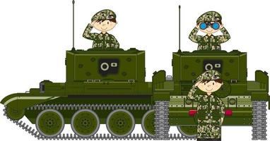 süß Karikatur Heer Soldaten und Panzer Militär- Geschichte Illustration vektor