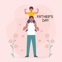 lycklig fars dag firande. en liten pojke som sitter på pappas axel. vektor