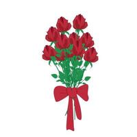 bukett med röda rosor bundna med en stor röd rosett, vacker elegant bukett blommor, gåva för alla semestrar, vektorbild, isolera på en vit bakgrund. vektor