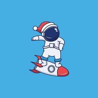 vektor av astronaut ridning en raket och bär en jul hatt