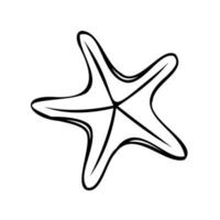 skiss av de översikt av en sjöstjärna. klottrar av en sjöstjärna på en vit bakgrund. vektor illustration i klotter stil