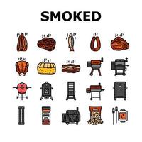 rökt kött mat korv skinka ikoner uppsättning vektor