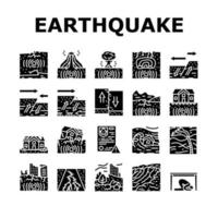 jordbävning katastrof Vinka spricka ikoner uppsättning vektor