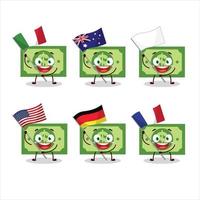 checklista tecknad serie karaktär föra de flaggor av olika länder vektor
