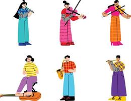 einstellen von Menschen im Koreanisch traditionell Kleidung. Vektor Illustration isoliert auf Weiß Hintergrund.