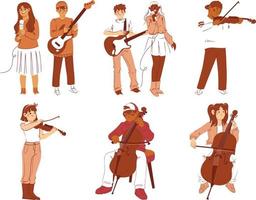 Musical Instrumente Satz, männlich und weiblich Musiker Karikatur Vektor Illustration