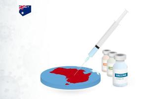 Impfung im Australien mit anders Art von covid-19 Impfung. Konzept mit das Impfstoff Injektion im das Karte von Australien. vektor