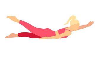 Träning pilates yoga utgör. blond sport hästsvans hår kvinna, lady, kvinna, flicka. meditation, mental hälsa, kondition, Gym. vektor illustration i tecknad serie platt stil isolerat på vit bakgrund.