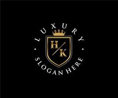 Royal Luxury Logo-Vorlage mit anfänglichem hk-Buchstaben in Vektorgrafiken für Restaurant, Lizenzgebühren, Boutique, Café, Hotel, Heraldik, Schmuck, Mode und andere Vektorillustrationen. vektor