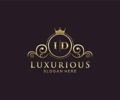 Anfangs-ID-Buchstabe königliche Luxus-Logo-Vorlage in Vektorgrafiken für Restaurant, Lizenzgebühren, Boutique, Café, Hotel, heraldisch, Schmuck, Mode und andere Vektorillustrationen. vektor