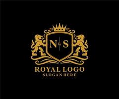 Initial ns Letter Lion Royal Luxury Logo Vorlage in Vektorgrafiken für Restaurant, Lizenzgebühren, Boutique, Café, Hotel, Heraldik, Schmuck, Mode und andere Vektorillustrationen. vektor