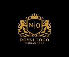Anfangsbuchstabe nq Löwe königliche Luxus-Logo-Vorlage in Vektorgrafiken für Restaurant, Lizenzgebühren, Boutique, Café, Hotel, heraldisch, Schmuck, Mode und andere Vektorillustrationen. vektor