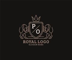Initiale Po Letter Lion Royal Luxury Logo Vorlage in Vektorgrafiken für Restaurant, Lizenzgebühren, Boutique, Café, Hotel, Heraldik, Schmuck, Mode und andere Vektorillustrationen. vektor