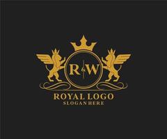 Initiale rw Brief Löwe königlich Luxus heraldisch, Wappen Logo Vorlage im Vektor Kunst zum Restaurant, Königtum, Boutique, Cafe, Hotel, heraldisch, Schmuck, Mode und andere Vektor Illustration.