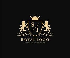 Initiale si Brief Löwe königlich Luxus heraldisch, Wappen Logo Vorlage im Vektor Kunst zum Restaurant, Königtum, Boutique, Cafe, Hotel, heraldisch, Schmuck, Mode und andere Vektor Illustration.