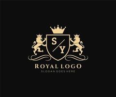 Initiale sy Brief Löwe königlich Luxus heraldisch, Wappen Logo Vorlage im Vektor Kunst zum Restaurant, Königtum, Boutique, Cafe, Hotel, heraldisch, Schmuck, Mode und andere Vektor Illustration.