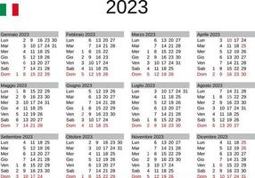 Jahr 2023 Kalender im Italienisch mit Italien Ferien vektor