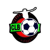 Fußball-Fußball-blau-rotes Abzeichen-Logo-Design-Vorlagen. Sportmannschaftsidentitätsvektorillustrationen lokalisiert auf blauem Hintergrund vektor