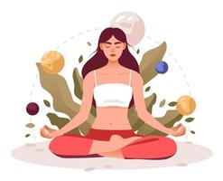 Frauen trainieren Yoga und Meditation. trainieren Meditation. das Konzept von Zen und Harmonie. mental Gesundheit. vektor