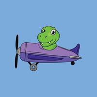 süß Pilot Dinosaurier mit Flugzeug Karikatur Aufkleber Vektor Illustration