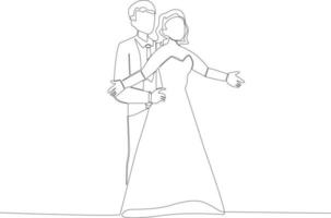 ein Paar Tanzen auf ihr Hochzeit Tag vektor