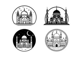 Moschee Linie Kunst Satz, Moschee Gliederung Vektor, Moschee Linie Kunst Gebäude, Moschee bündeln, Moschee Symbol Satz, Moschee Logo vektor