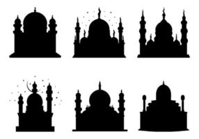 Moschee Silhouette einstellen frei, einstellen von eben Moschee Silhouette, islamisch Moschee Gebäude Silhouetten, Moschee schwarz Silhouette vektor