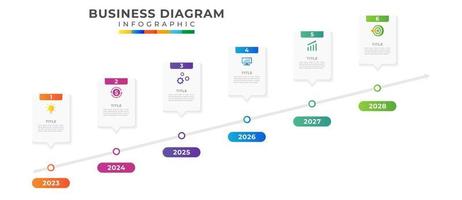 6 steg tidslinje diagram kalender med framsteg pilar presentation och företag vektor infographic