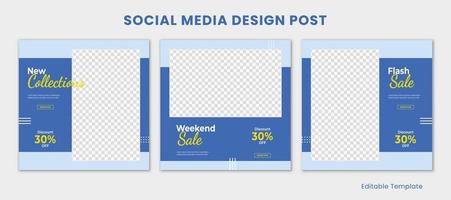 uppsättning av redigerbar mall social media design posta med rektangel ram och blå Färg tema. lämplig för posta, försäljning baner, annonser, kampanjer, produkt, företag, företag, mode, resa vektor