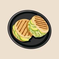 arepas reina pepiada. traditionell colombianska kök. arepa, en tortilla med avokado. venezuelansk snabb mat arepa. vektor mat illustration. latin amerikan mat på en svart tallrik.