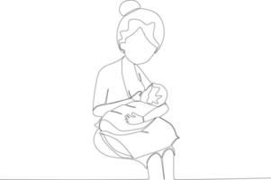 ein Mutter sitzt Stillen ihr Baby vektor