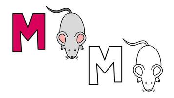 tecknad serie mus och brev m färg bok vektor illustration för barn