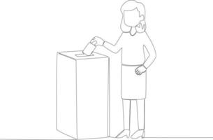ein Frau tragen ein kurz Rock Sachen ein Abstimmung Briefumschlag in das Abstimmung Box vektor