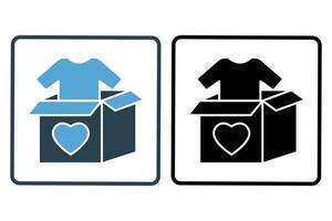 Kleider Spende Symbol Illustration. Box mit Kleidung. Symbol verbunden zu Wohltätigkeit. solide Symbol Stil. einfach Vektor Design editierbar
