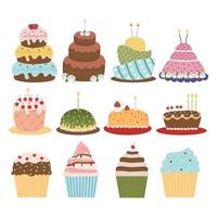 födelsedag kaka tecknad serie illustration. klotter kaka, muffin för en Lycklig födelsedag firande vektor