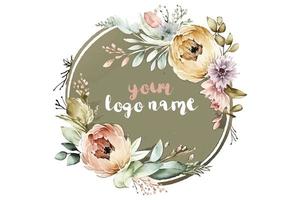 vattenfärg blommig logotyp, runda blommig logotyp, modern vattenfärg logotyp, logotyp design, kalligrafi logotyp, blommig logotyp, blomma logotyp vektor