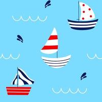 Hand gezeichnet Boote isoliert auf Blau Hintergrund. kindisch nahtlos Muster auf Meer Thema zum Drucken auf Textil. vektor