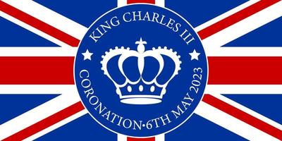 feiern das Krönung von König Charles iii mit diese atemberaubend Glückwunsch Hintergrund mit das ikonisch Gliederung von das königlich Krone gegen das britisch Flagge. zum Einladung, Banner, poster.vektor. vektor