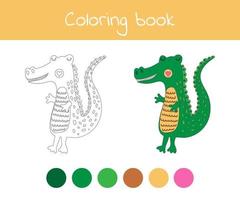 målarbok med söta vilda djur en alligator. för barnens dagis, förskola och skolålder. vektor