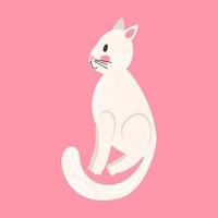 söt tecknad rolig vit katt. tryck för barn t-shirts och kläder. isolerad på rosa bakgrund. vektor
